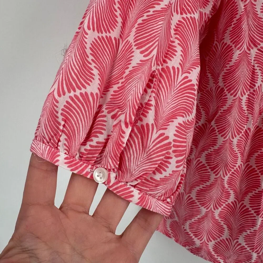 Talbots Women's Button Up Pleated Coastal Pink‎ Blouse Top Size L Cotton Beach
